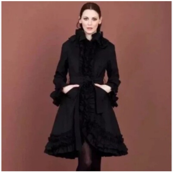 Joseph Ribcoff Trench coat/Dress Ruffled Statement Whimsigoth Pockets Sz 12 - Picture 1 of 15